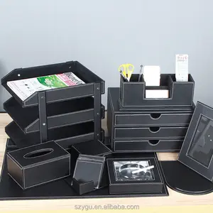 Büro Geschenk Schreibtisch Set Büro Schreibwaren 2018, hochwertige Leder Oem Standard Square 7 Pcs Pu Leder Büro Schreibtisch Zubehör