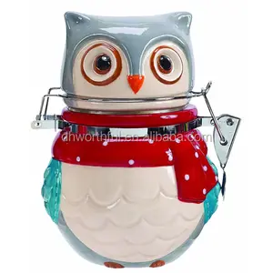 Hand painted owl ceramic cookie jar