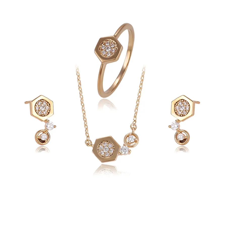 64483 Xuping new arrival top quality royal three pieces set Environmental Copper luxury gold jewelry set