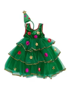 PGCC1625 çocuk noel ağacı elbise kostüm yılbaşı parti çocuklar fantezi sahne kostüm
