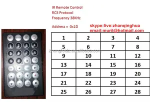 Mini dunne 28 toetsen ir afstandsbediening rc5 protocol 38 khz frequentie 0*1d adres commando met knoopbatterij