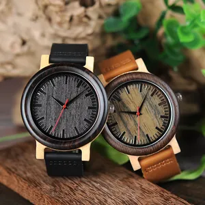 Классические часы BOBO BIRD с кожаным ремешком, часы из бамбукового дерева на заказ
