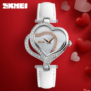 White leather women stainless steel small clock face pretty - Product Image 2