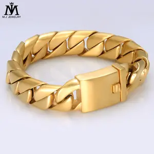 Pulseira de aço inoxidável, pulseira masculina de 316 l pvd banhada a ouro 16 mm de largura da caixa