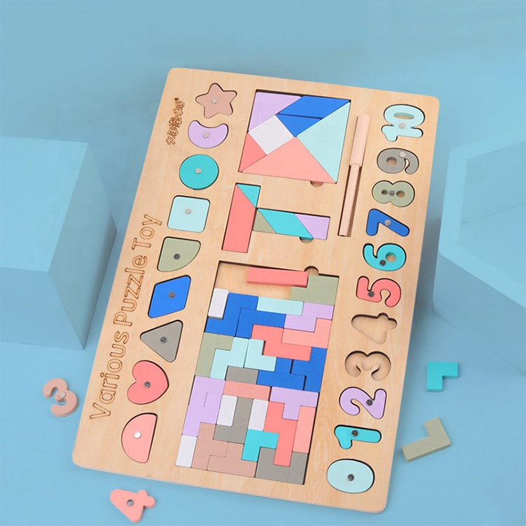 5 в 1diy раннего обучения сенсорные игрушки Магнитная рыбалка форма цифровой форма познание Деревянный tangram Тетрис