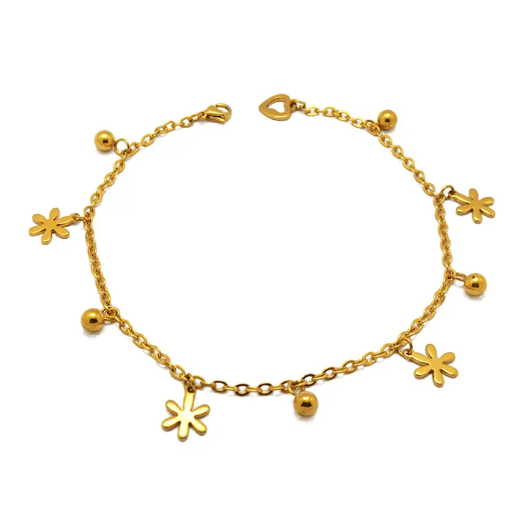 2021 Summer Foot Jewelry Girls Fancy Gift Gold Plated 10 Fittings Flower Charm Cute Beach Anklets