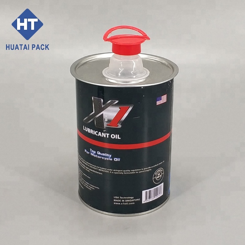 1L Square Oil Tin Can with Squeeze Lid - Synthetic Motor Oil