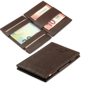 Most popular NAPA genuine leather magic card sleeves rfid magic wallet with pull strap