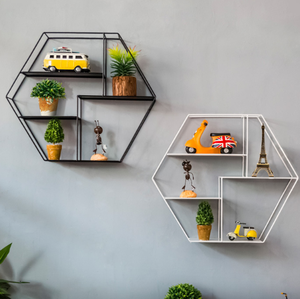 Wholesale Nordic <strong>Black</strong> Hexagon Iron Wall Shelf <strong>Floating</strong> <strong>Shelves</strong> for Living Room Furniture Decoration - Product Image 5