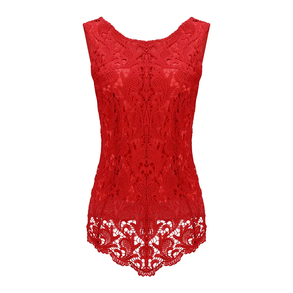 Fashion Blouse Women's Sexy Chic Lace Shirt Fashion Sleeveless Blouse Black/ White/Red