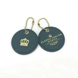 Wholesale Custom Double Embossed Logo Leather Hang Tags with Ball Chain