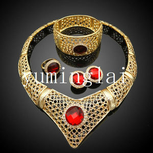chapado en oro de traje de plomo y níquel seguro de aleación joyería de moda juegos con hermosas piedras preciosas ruby - Product Image 1