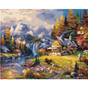 Canvas Olieverfschilderij Berg Idyllische Huisje Verf Op Nummer Kits Olieverf Home Decor Figuur Muur Foto 'S