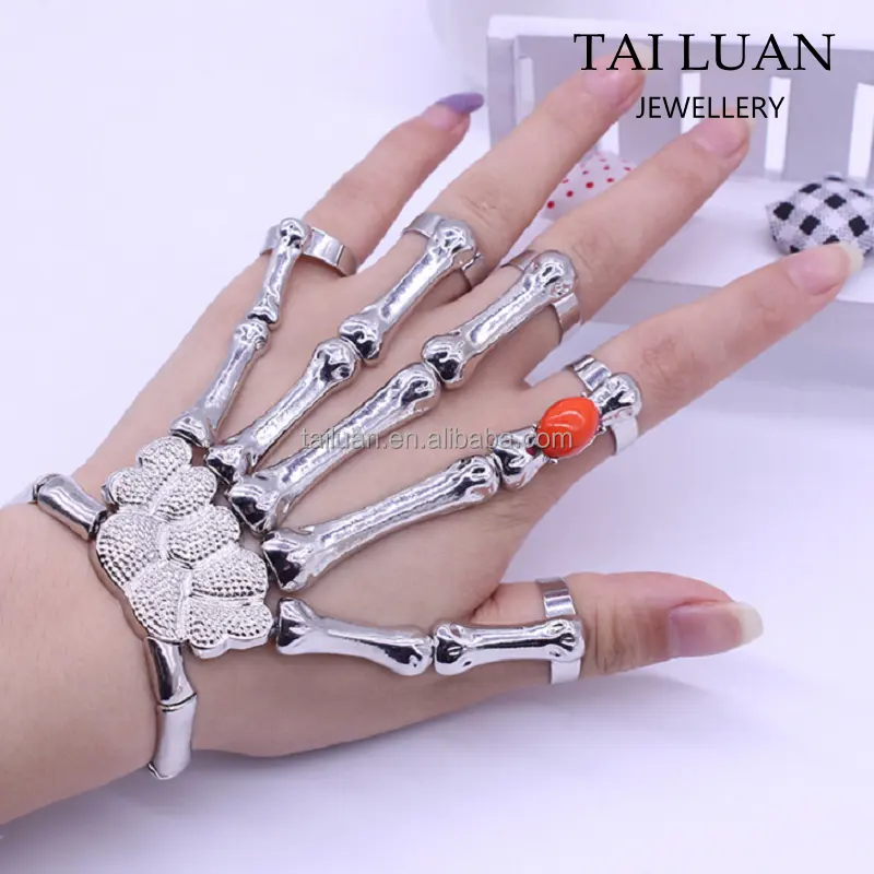 2017 fashion jewelry skeleton hand ring silver women skull bracelet