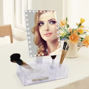 Beauty Products for Women Mirror with Organizer Light Led Rose Gold Makeup Mirror