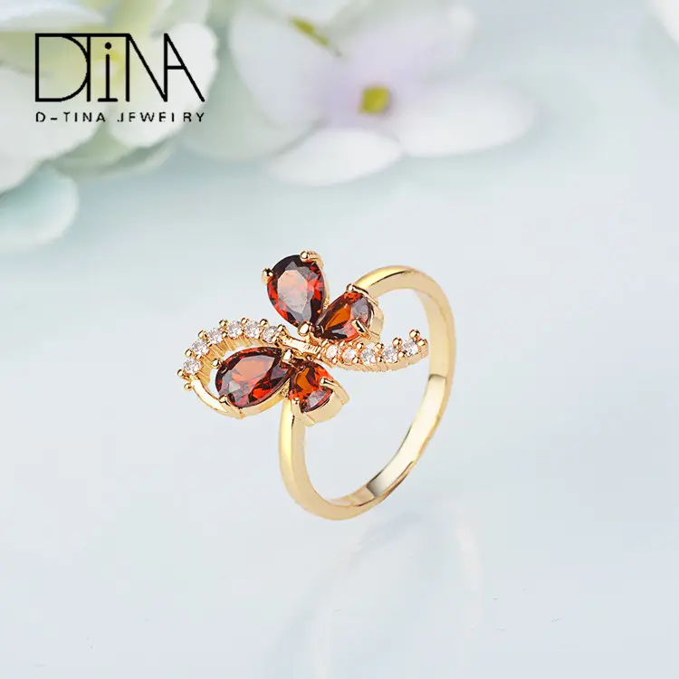 DTINA Fancy Latest Black Stone Ruby Golden Women Ring For Young Girls