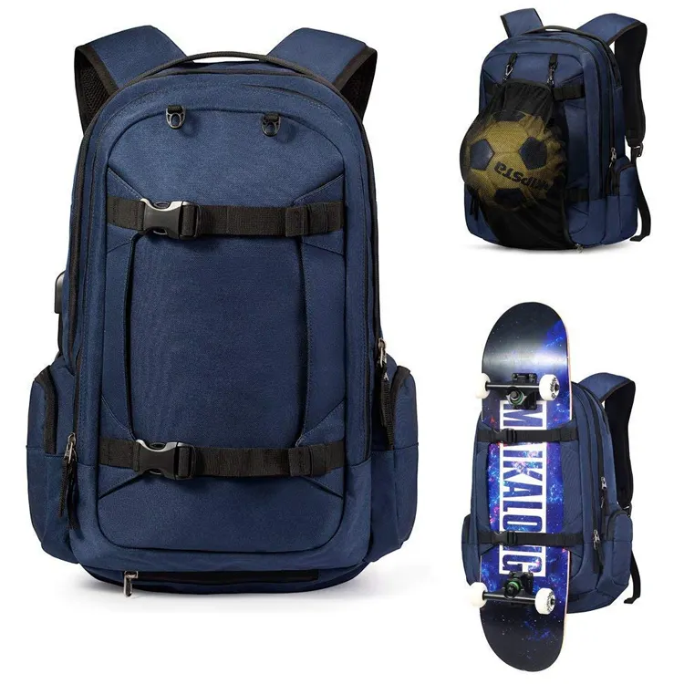 Рюкзак унисекс для скейтборда с USB-портом, водонепроницаемый, из полиэстера