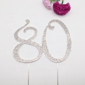 Decoración para <span class=keywords><strong>Pastel</strong></span> de <span class=keywords><strong>Cumpleaños</strong></span>, Número 80 de Metal Plateado, Adornos de Cristal para <span class=keywords><strong>Pastel</strong></span> de <span class=keywords><strong>Cumpleaños</strong></span> - Product Image 4