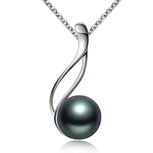 Collar personalizable de Plata de Ley 925 para mujer, colgante de perlas negras de tahitiano, 9 y 10mm
