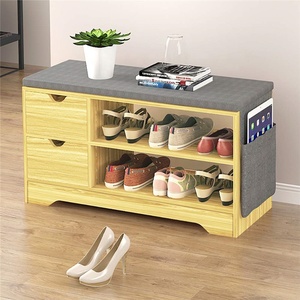 Hallway <strong>Shoe</strong> Storage Bench,<strong>Shoes</strong> Cabinet White / Oak <strong>Shoe</strong> <strong>Rack</strong> with Drawer and <strong>Seat</strong> Cushion Wooden (Beech 2 Drawers) - Product Image 2