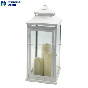Farolillos de vela de <span class=keywords><strong>metal</strong></span> de color blanco grande con velas LED - Product Image 1