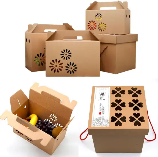 Caja de regalo de embalaje de fruta seca de cartón corrugado Kraft con asa