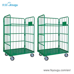 Industrial transport folding stackable movable roll container table trolley container