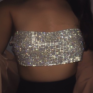 YSMARKET Hot Sale Summer Club Sexy Gold <strong>Sequin</strong> Women's Bra Cropped <strong>Top</strong> Party Short Diamond Bra Tank Tube <strong>Tops</strong> EYX615 - Product Image 1