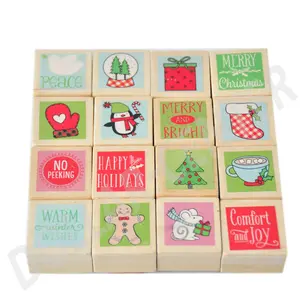 16pcs Christmas Wooden Rubber Stamp Set With 2 Glitter Pens Ink Pads For Scrapbooking Card Making