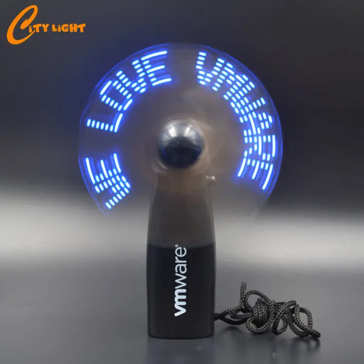 Миниатюрный вентилятор со светодиодной подсветкой, работающий от батареек, с индивидуальным логотипом и предустановленным светодиодным пользовательским сообщением, электрический ручной светодиодный вентилятор