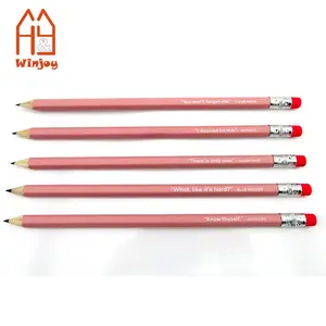 Lápis hexagonal rosa personalizado do bebê 2 hb, lápis de grafite, 7.5 polegadas, estampagem de folha de ouro, pré-afiado, com parte superior da borracha para crianças.