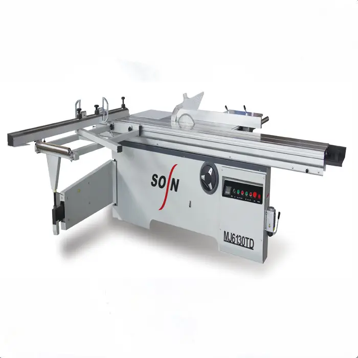 woodworking machine sliding table saw for board cutting with scoring saw