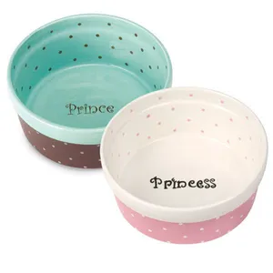 Fabriek Directe Keramische Pet Bowl Custom Gevormde Decoratieve Polka Dot Bulk Hond Voerbak