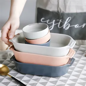 핫 세일 다중 색깔 직사각형 bakeware 비 지팡이 두 배 손잡이를 가진 주문 사기그릇 굽기 팬