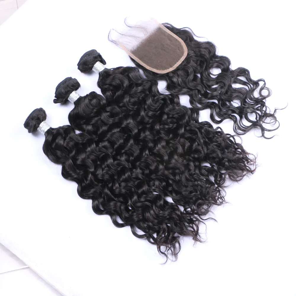 May Queen Brazilian Hair Bundles with Closure Water Wave Hair Human Brazilian Hair Wholesale Unprocessed Virgin 9A