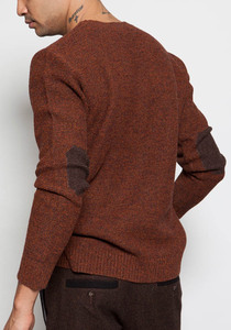 80% Lambswool/20% Nylon Intarsia Elbow <strong>Crew</strong> <strong>Neck</strong> Wool <strong>Men's</strong> Knitted <strong>Sweater</strong> - Product Image 2