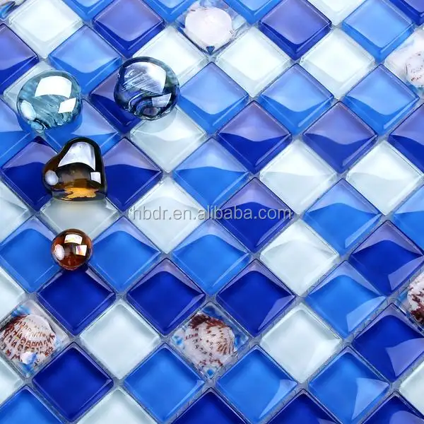 Madre de la perla Shell mosaico de vidrio transparente vidrio agrietado mosaico moda estilo para piscina pared del baño Decoración