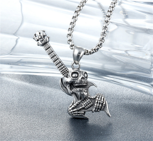 Collar con colgante de guitarra y calavera gótica para hombre, joyería de acero inoxidable - Product Image 2