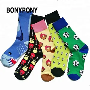 Bonypony Großhandel Einzelhandel benutzer definierte hochwertige Baumwolle bunte lustige funky Happy Style Midcalf Crew Socken für Männer