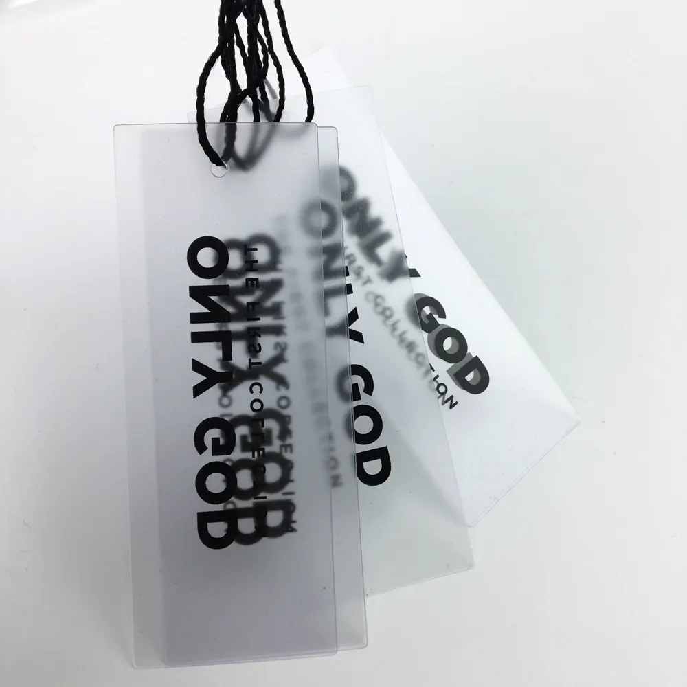 custom transparent screen printing PVC hang tag for garment/clothing