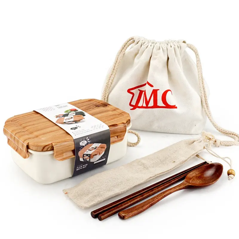 Brotdose Boutique Holzmaserung Bento Box mit Geschirr mit Tasche gesunde umwelt freundliche Isolierung Tragbare Lebensmittel