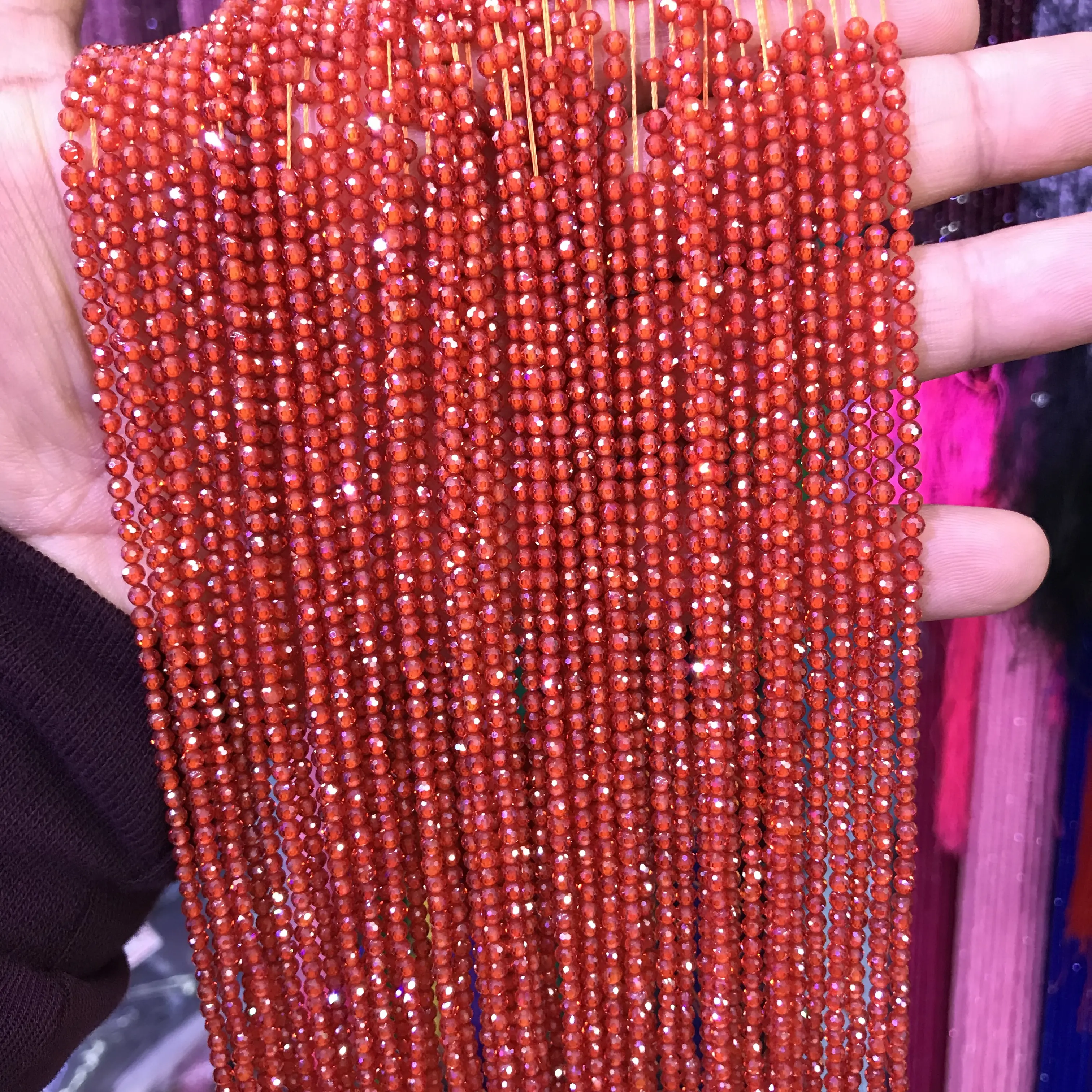 round faceted red CZ zircon loose beads