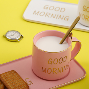 Tazza da Latte ed Espresso in Ceramica Bianca con Logo Dorato '<span class=keywords><strong>Good</strong></span> Morning Brunch' e Piattino per Biscotti - Product Image 2
