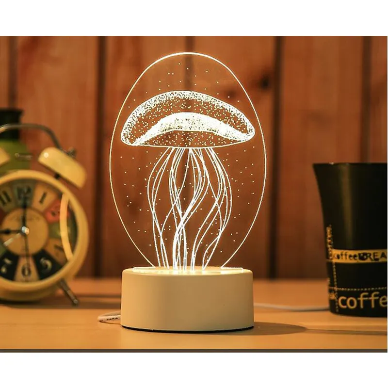 Luminária led de acrílico 3d personalizada, lâmpada decorativa com base abs branca