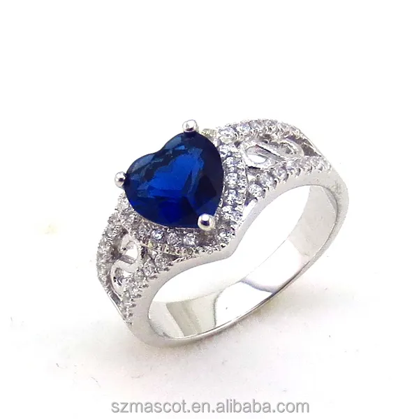 2018 низкий минимальный заказ изготовленное на заказ классное серебряное кольцо для колледжа с красивым синим камнем в форме сердца