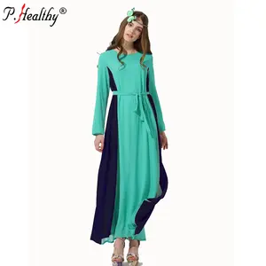 2020 Nieuwe Collectie Chiffon Splicing Lange Mouw Islamitische Kleding Maxi Jurk Vrouwen Plus Size Abaya Moslim Jurken