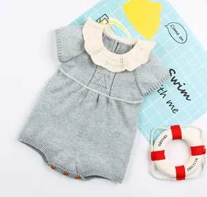 Pelele de manga corta con volantes de punto para bebé, ropa informal de verano y otoño, venta al por mayor