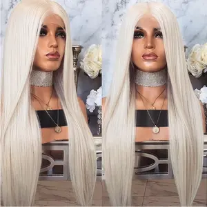 Wholesale Platinum Blonde Silky Straight European Human Hair Lace Front Wigs With Baby Hair