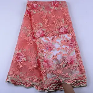 Aplique de renda para vestido de casamento, renda 3d, de alta qualidade, bordado, de tule, mais recente, francês, com pedras, para vestido de noiva com contas e flores 1473