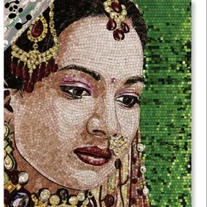 Handmade Beautiful Lady Mosaic Glass Painting Pictures Wall Mural India Mosaic Tile